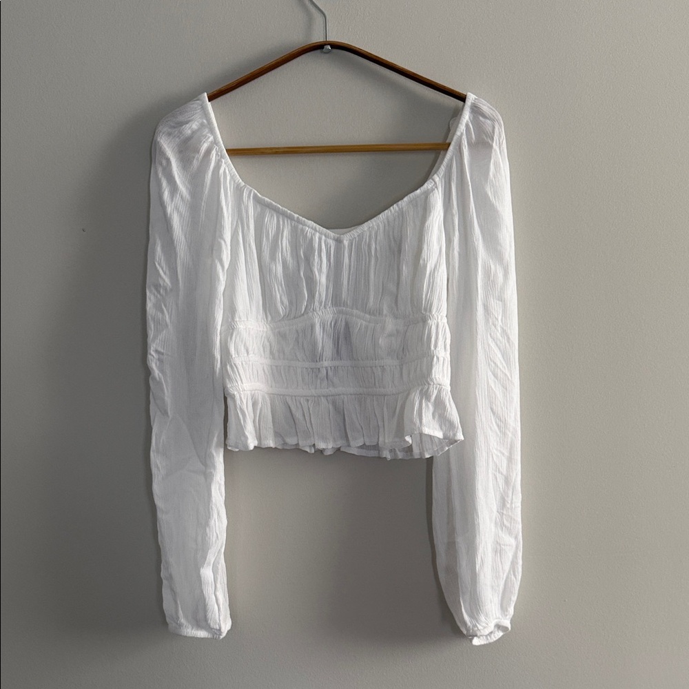 Hollister White Long Sleeve Peasant Top
